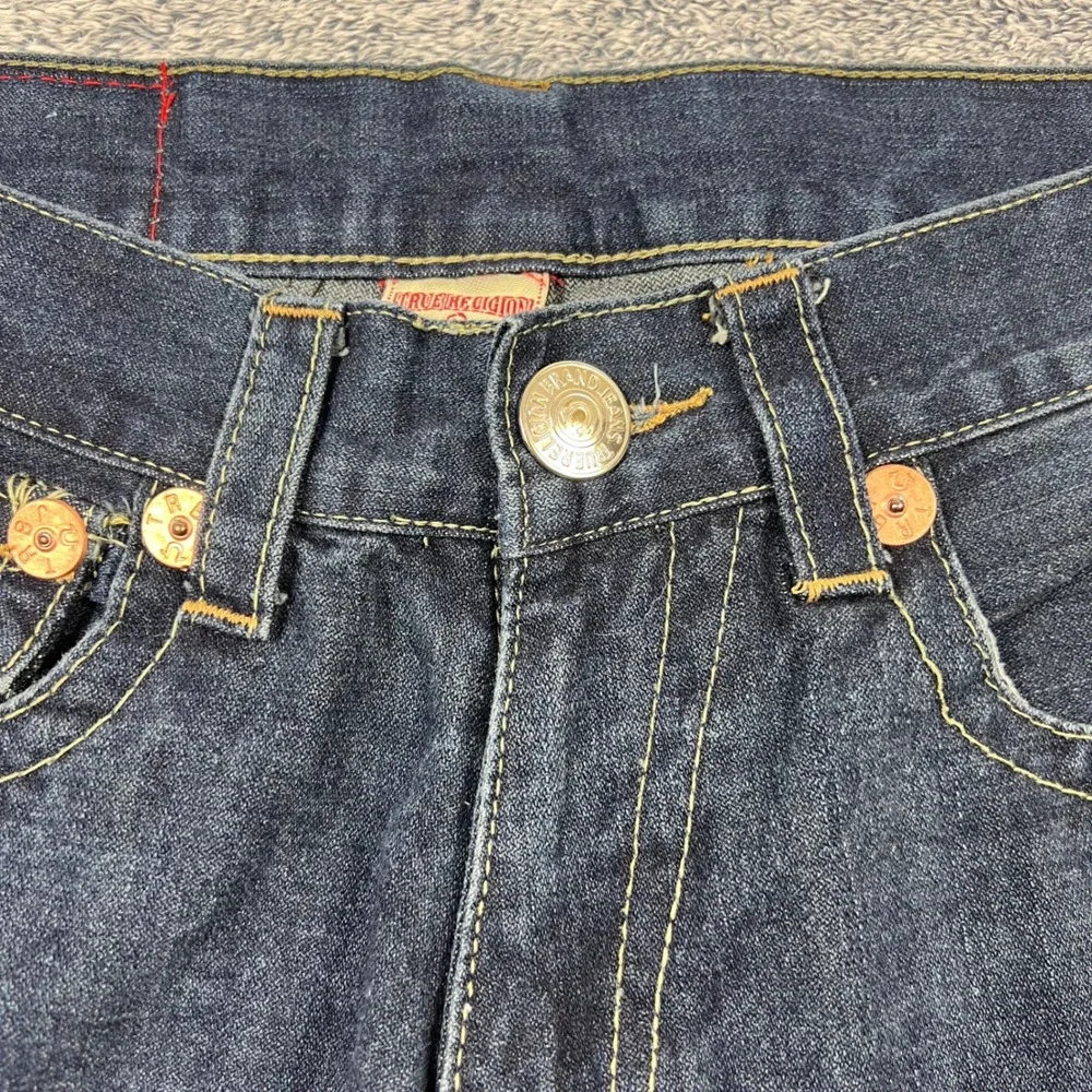 True Religion Mens 32(31)x29 Dark Billy Super T Straight Leg Leather Horseshoe